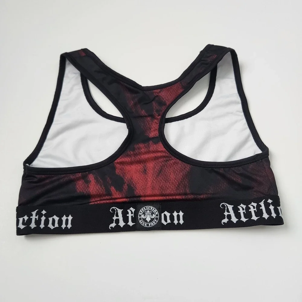 Affliction Women's Sports Bra Black Red Rose Wings Live Fast Racerback‎ XS
